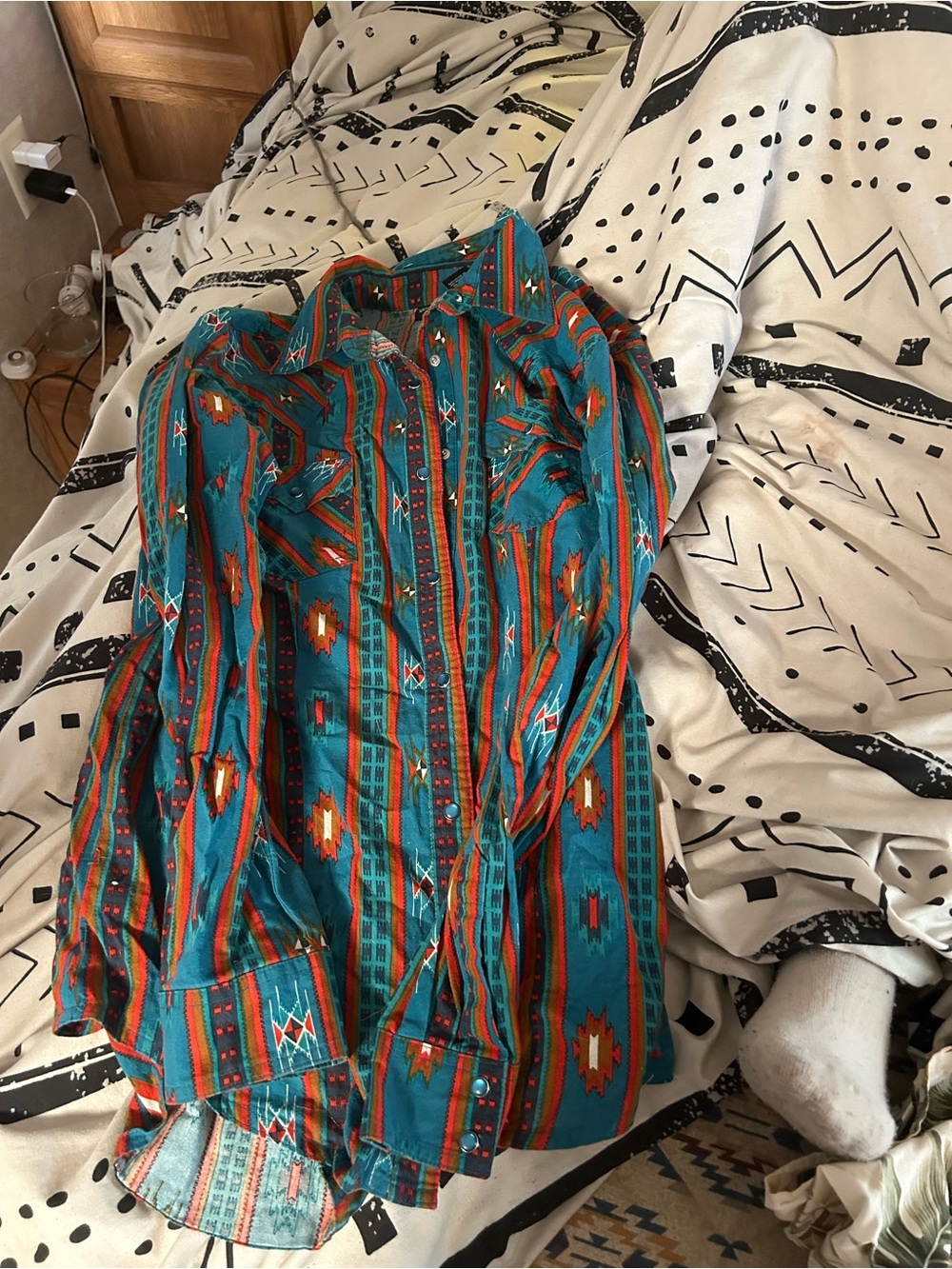 Wrangler Retro Turquoise Aztec Button-Up